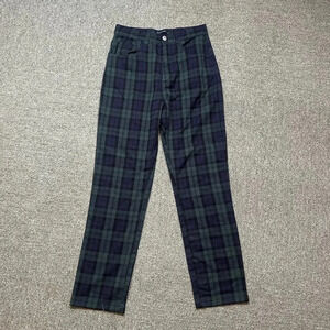 Brandy Melville Women's Green and Navy Plaid Trouser Pants